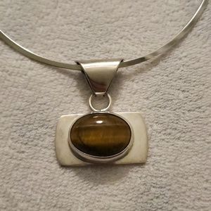 EUC VINTAGE STERLING SILVER  TIGER'S EYE PENDANT